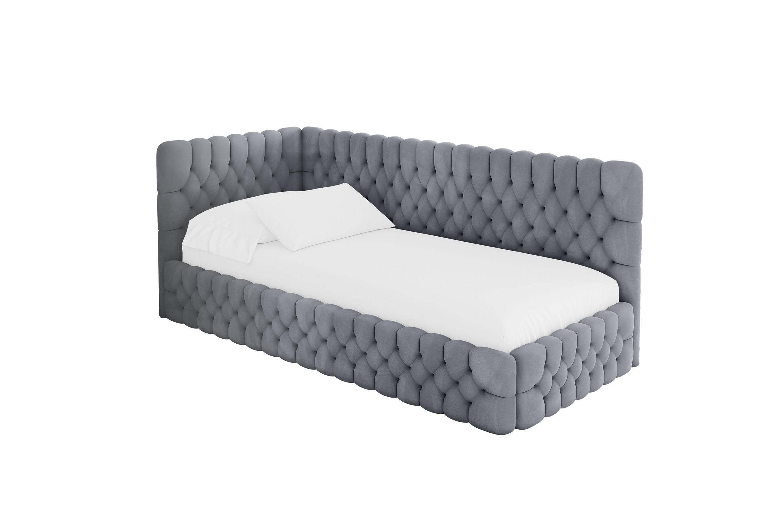 EINZELLBETT Jugendbett mit Bettkasten, Rechts - MULY 100x200 Grau - Blaugrau, Holzwerkstoff/Textil (100/200cm) - ALTDECOR