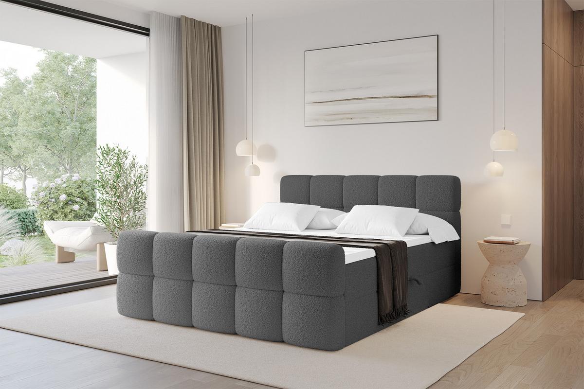 BOXBETT mit Matratze H3 - FAMA-Z - 160x200 cm Grau Quelle - Schieferfarben, Holzwerkstoff - ALTDECOR