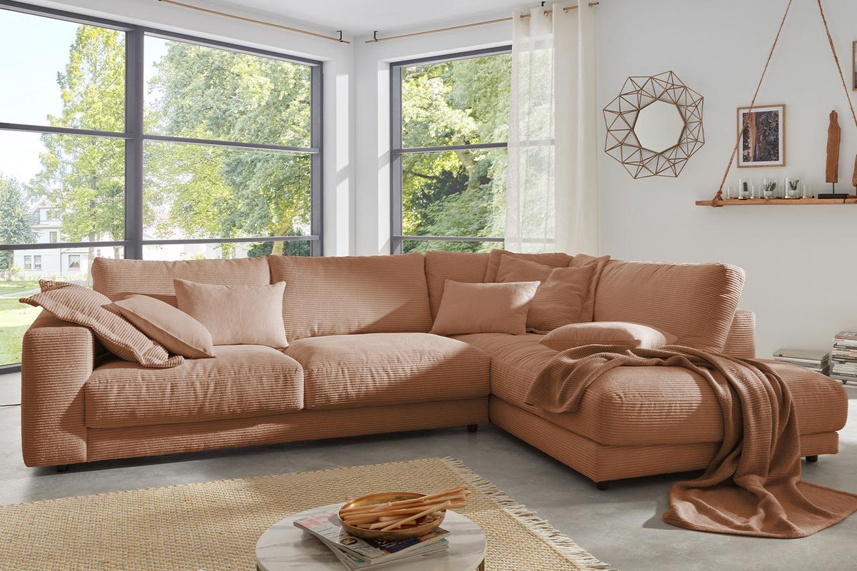 ECKSOFA MADELINE Braun Cord - Schwarz/Braun, Kunststoff/Textil (325/224cm) - KAWOLA
