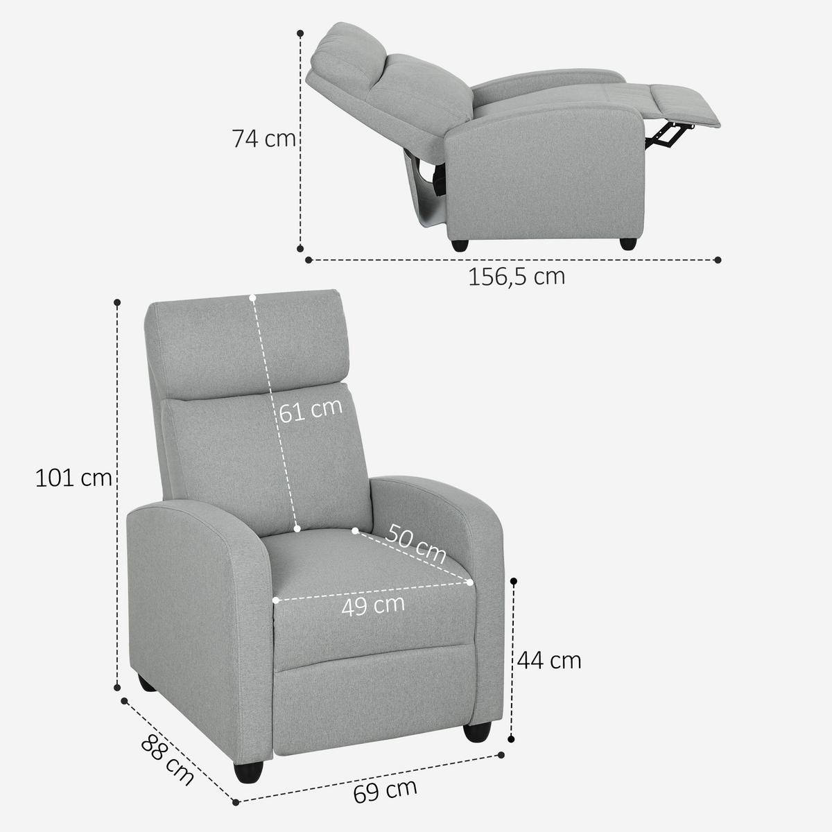 RELAXSESSEL Polyester Stahl Hellgrau - Hellgrau, Textil/Metall (88/101/69cm) - HOMCOM