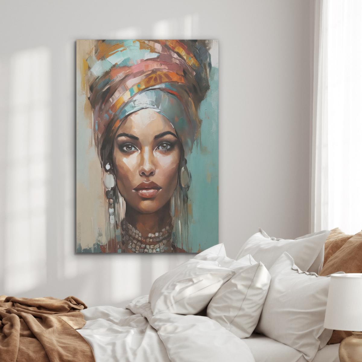 AKUSTIKBILD Frau - Kunst - Schmuck - Porträt Wanddeko 70x100 cm - Blaugrau, Kunststoff (70/100/0.9cm) - MuchoWow