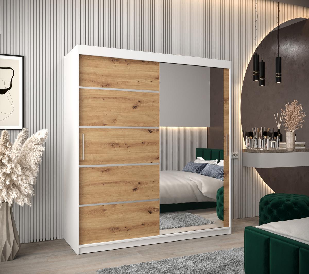 SCHWEBETÜRENSCHRANK 200/180/62 2-türig - Silberfarben/Eiche Artisan, Holz/Kunststoff (180/200/62cm) - MÖBEL KRYSPOL