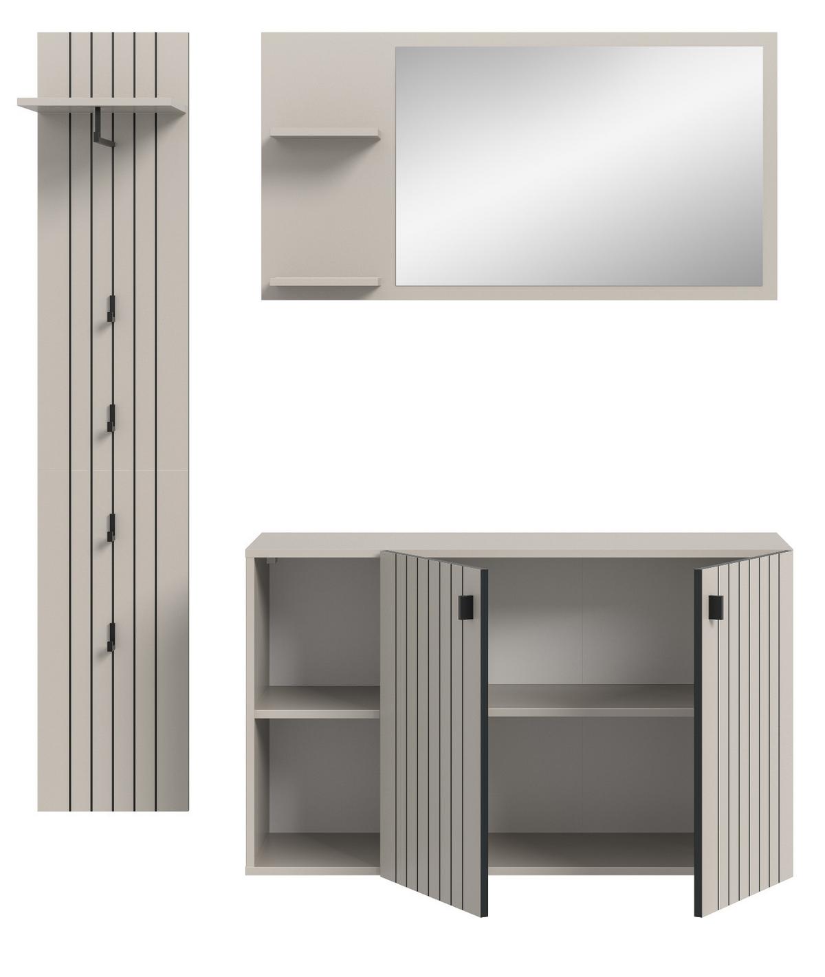 GARDEROBEN-SET 3-teilig Kaschmir 152 cm, Flur Garderobe hängend - Kaschmir/Schwarz, Glas/Holzwerkstoff (152/192/37cm) - Inn.Furn