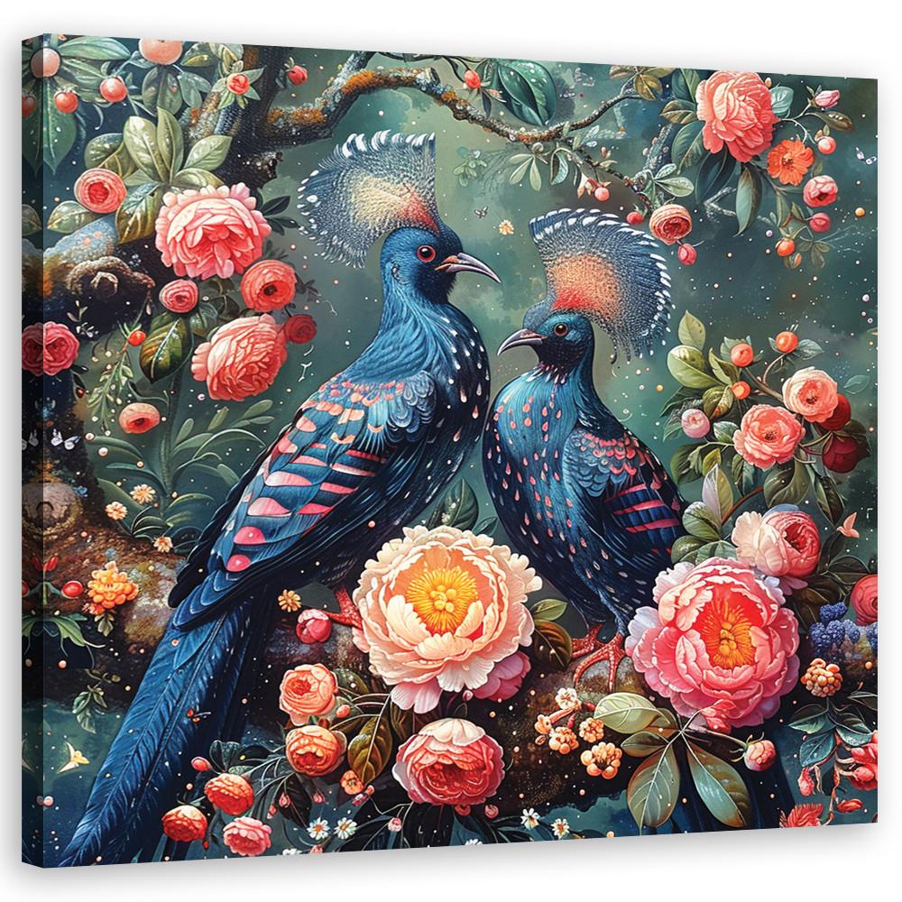 WANDBILD vögel blumen tiere - Multicolor, Textil (30/30cm) - Feeby
