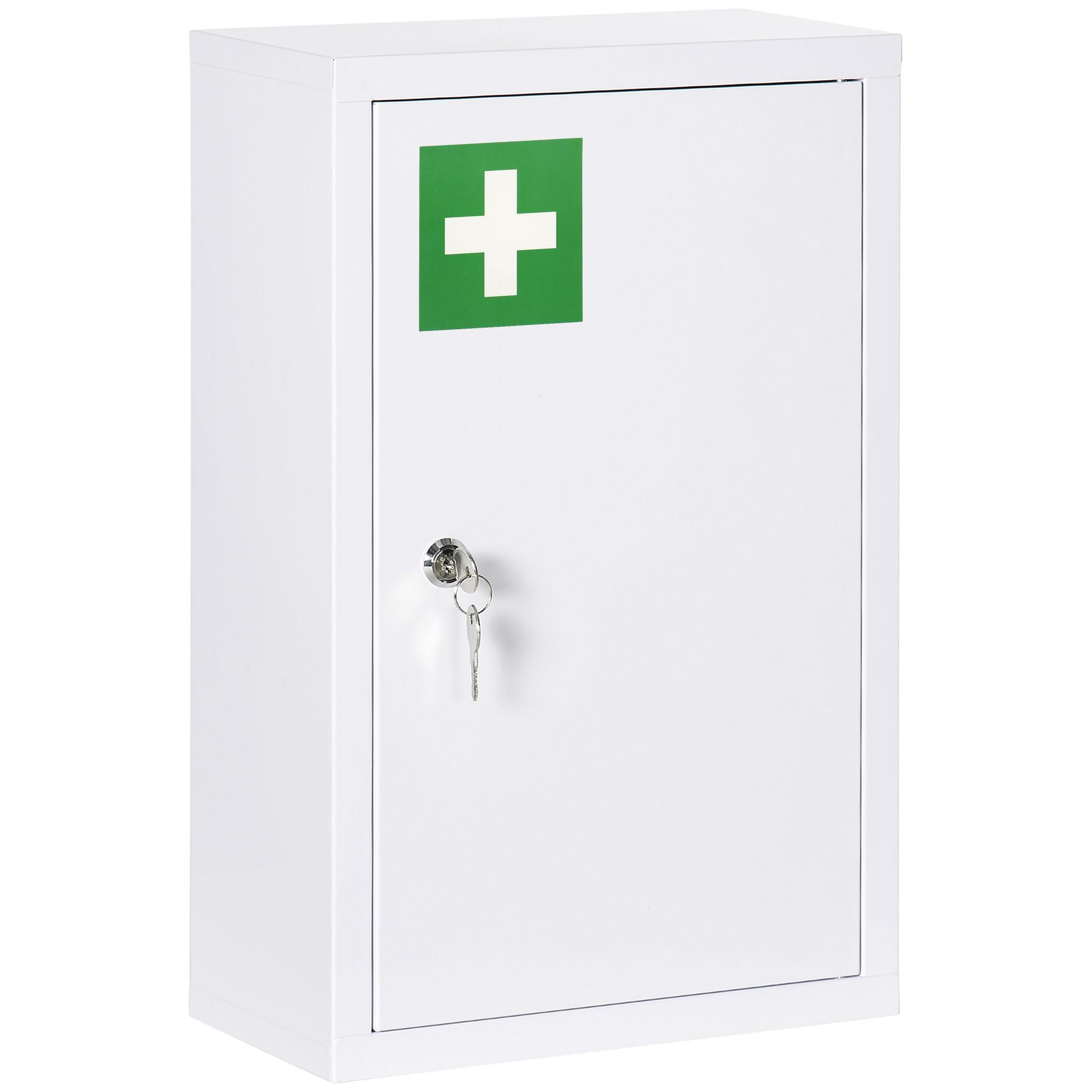 MEDIZINSCHRANK, Apothekerschrank mit 3 Fächern, 2 Schlüsseln Abschließbar, Stahl - Weiß, Metall (14/46/30cm) - Kleankin