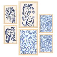 POSTER Set Mit 6 Kunst Löschen In Weibliche Zusammenfassung A3 & A4 Rahmen Aus Hellem Holz - Beige, Papier (29/3cm) - Nacnic