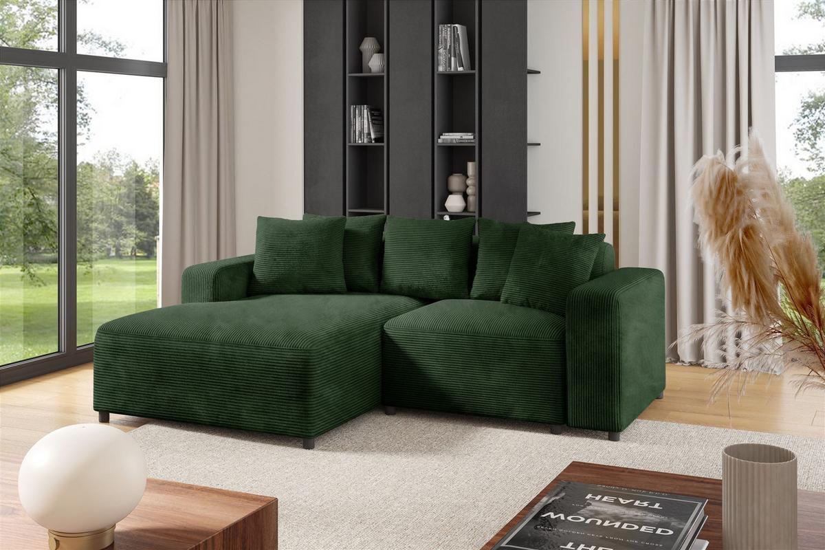 ECKSOFA Megan Xs In Stoff Poso - Dunkelgrün, Holzwerkstoff/Textil (240/165cm) - Fun Möbel