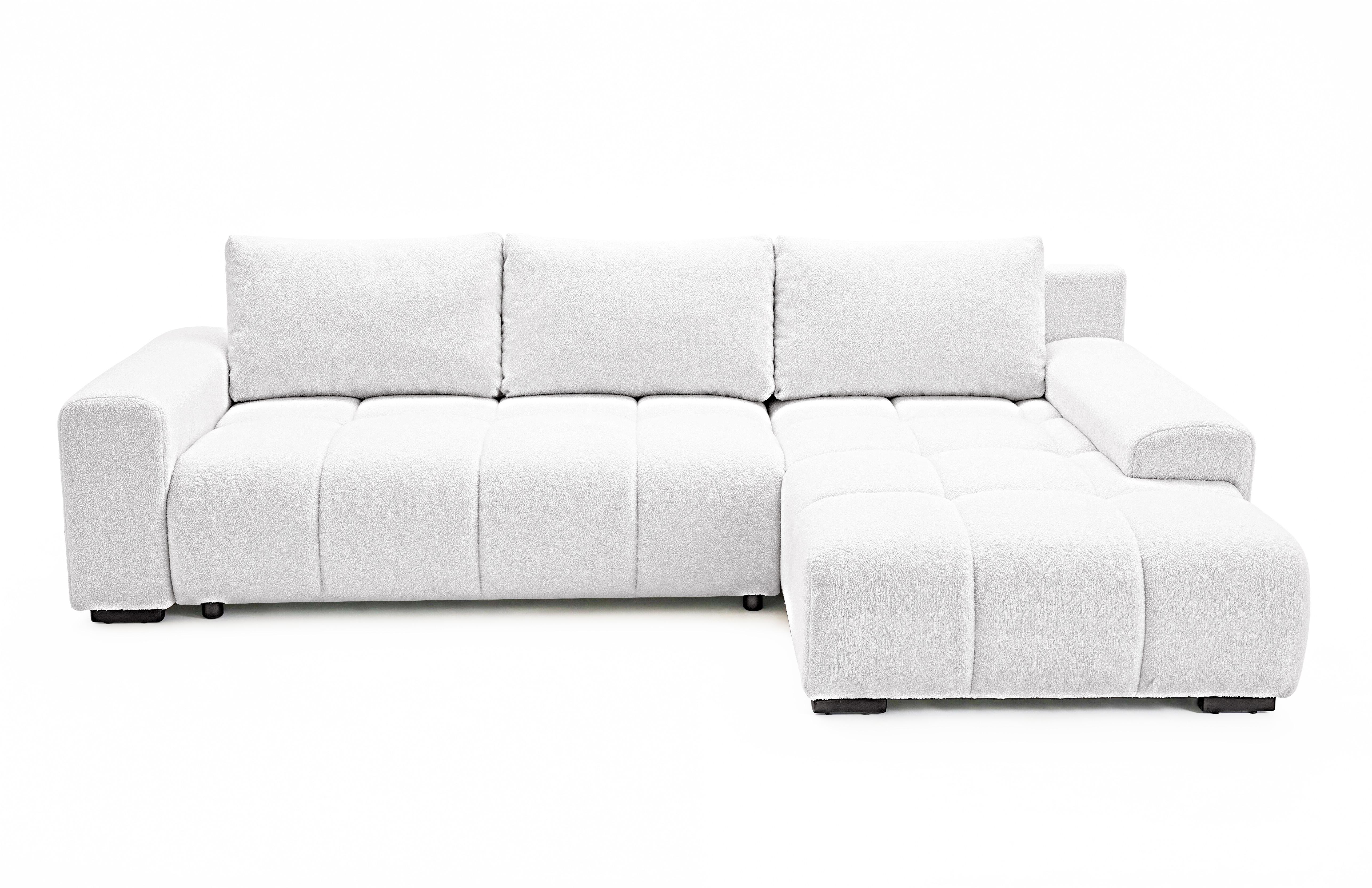ECKSOFA Ovia mit Bettkasten und Schlaffunktion, Bouclé-Stoff in L-Form - Weiß, Textil (270/185cm)