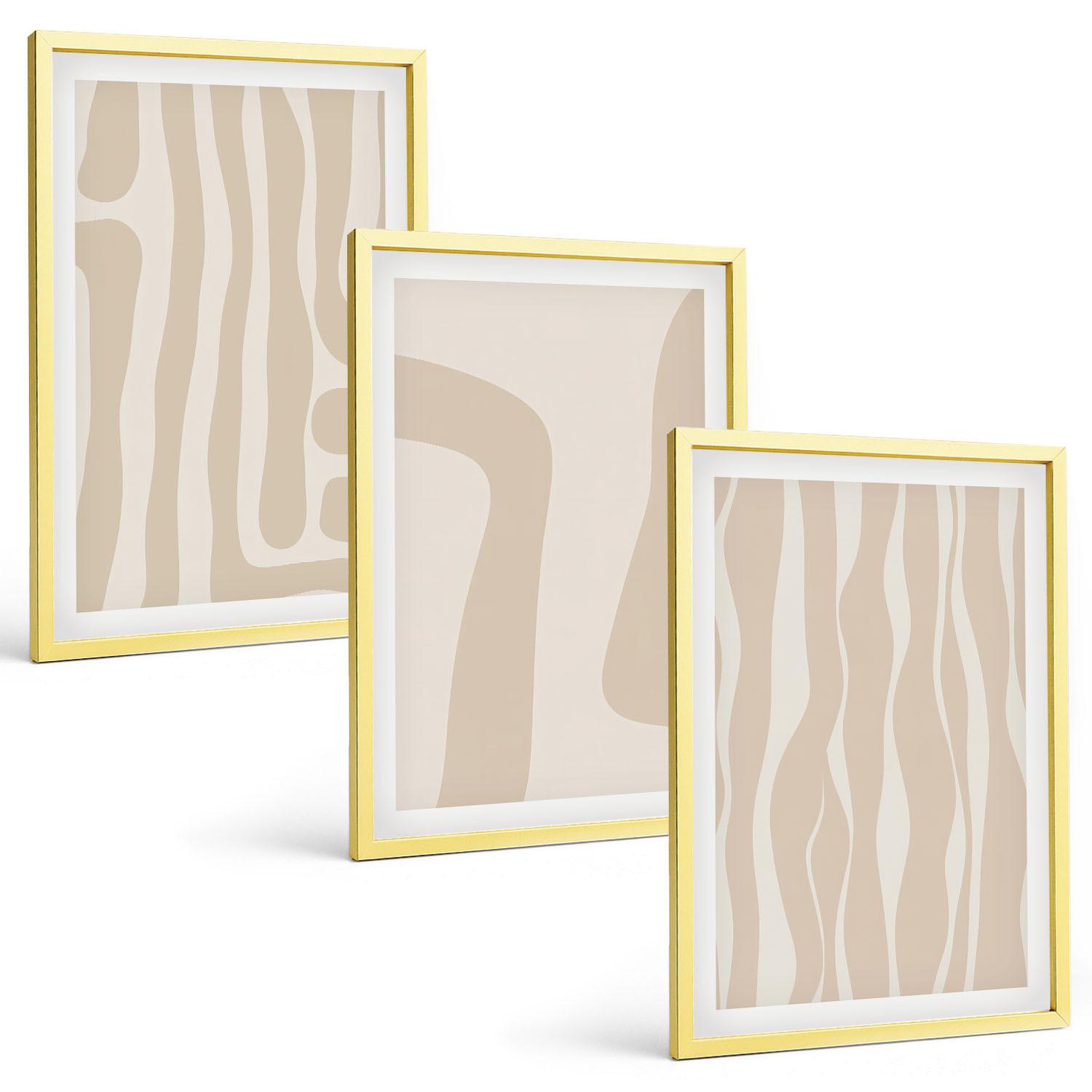 BILDER SET 3er Set - 40x60 cm Goldrahmen - Abstrakte Boho-Muster - Goldfarben, Kunststoff (40/60cm) - TULUP