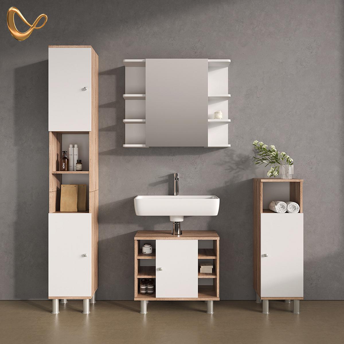 BADMÖBEL-SET Fucino Sonoma 4 Teile - Sonoma Eiche, Holzwerkstoff (60/54/32cm) - Livinity®