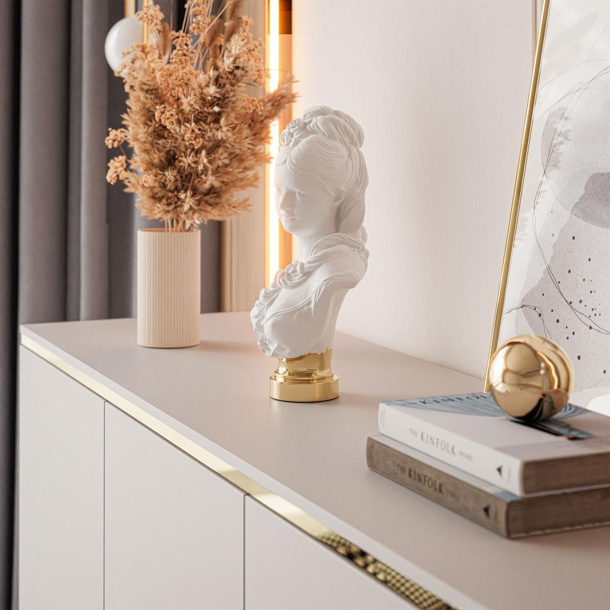KOMMODE AURORA 3D Kaschmir mit schräge Goldchrom Fuße - Kaschmir/Goldfarben, Holzwerkstoff/Metall (140/90/40cm) - Lookway