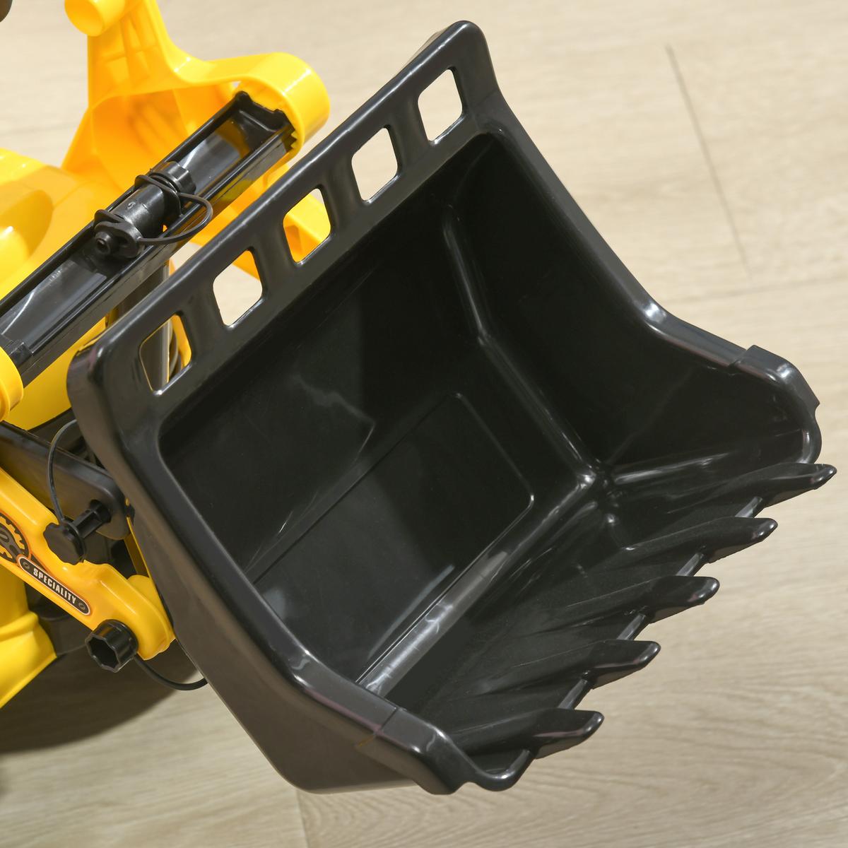 SITZBAGGER mit eingebautem Ablagefach Kinder Rutschauto traktor mit Hupe - Gelb, Kunststoff (26.5/39/80cm) - HOMCOM