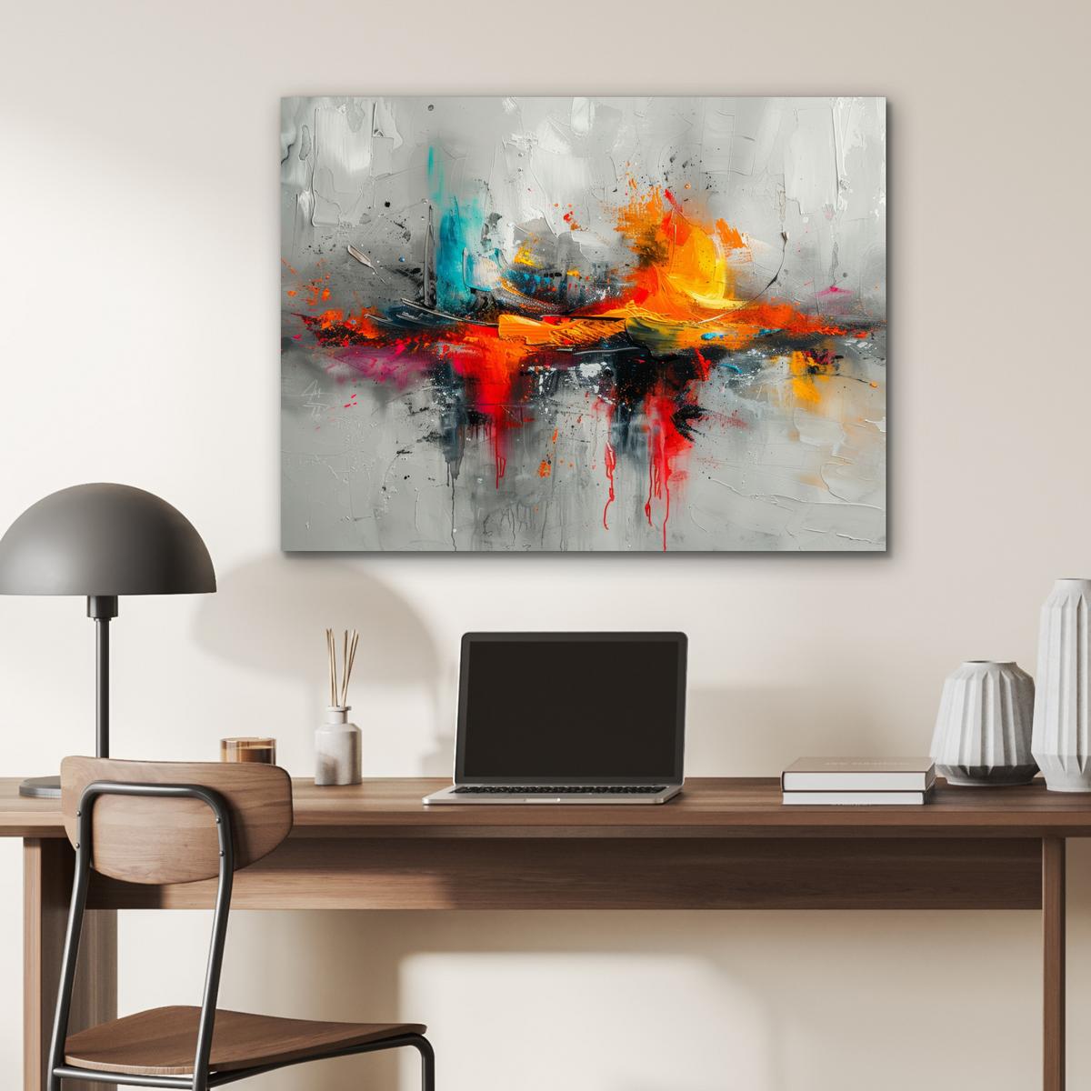METALLBILD Moderne Kunst - Orange - Grau - Abstrakt 80x60 cm - Hellgrau, Metall (80/60cm) - MuchoWow