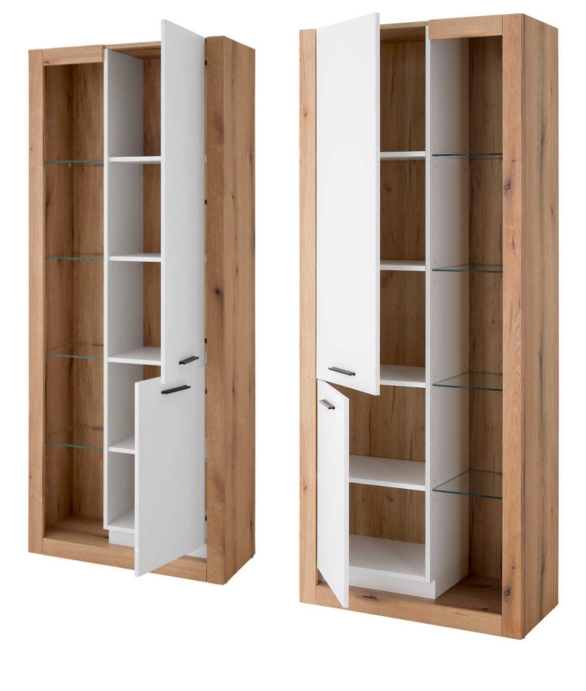 VITRINEN-SET 2-teilig weiß matt, Evoke Eiche, 2 x Vitrinenschrank - Eichefarben/Silberfarben, Glas/Holzwerkstoff (180/195/37cm) - Furn.Design