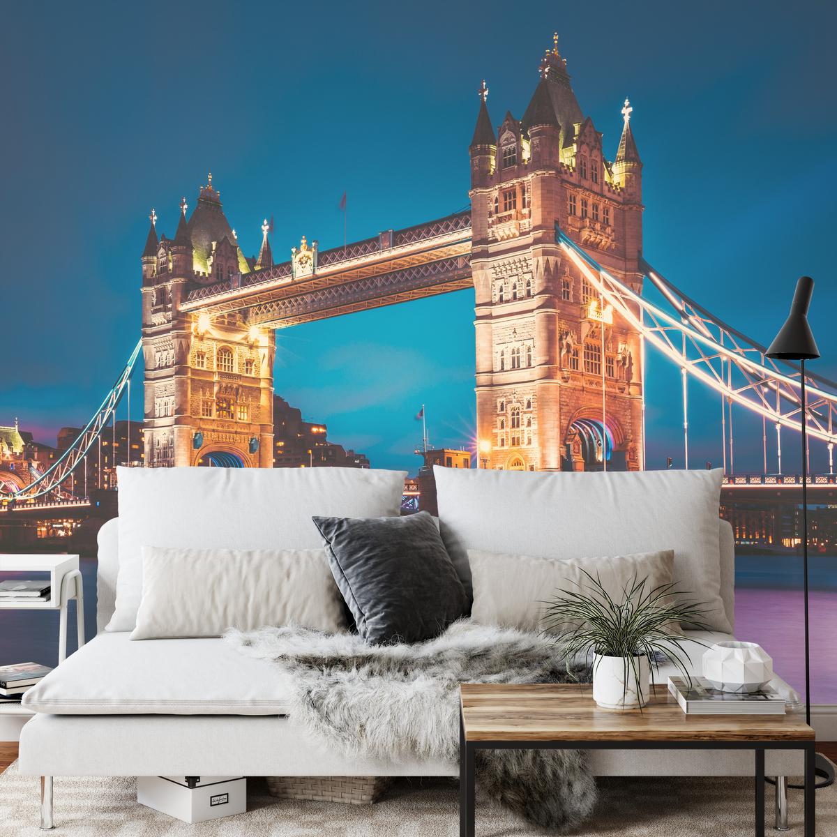 FOTOTAPETE für Wohnzimmer Tower Bridge London Thames Panorama 400x280 - Gelb/Rot, Papier (400/280cm) - Muralo