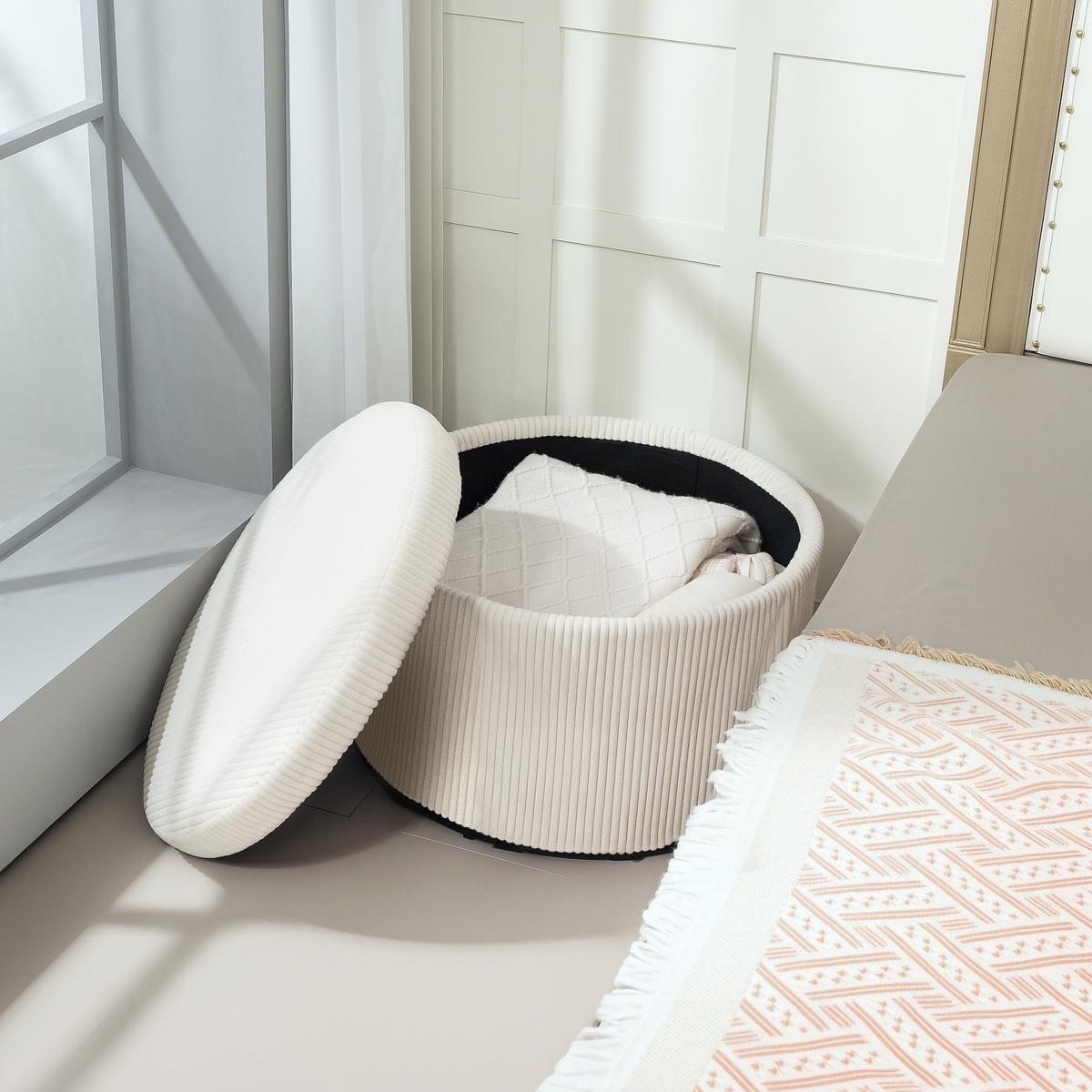 SITZHOCKER mit Stauraum Hocker mit Deckel, Runder Polsterhocker für Wohnzimmer - Beige, Holzwerkstoff (60/41/60cm) - HOMCOM