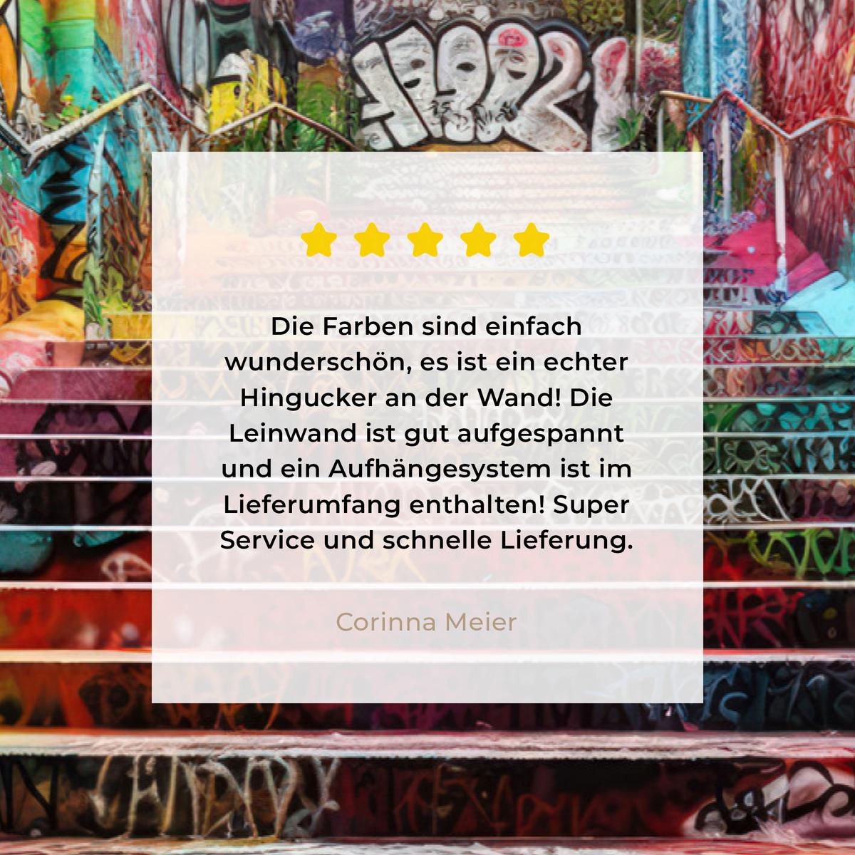 LEINWANDBILD Treppe - Graffiti - Farben - Kunst Deko Schlafzimmer 30x20 cm - Multicolor, Textil (30/20cm) - MuchoWow