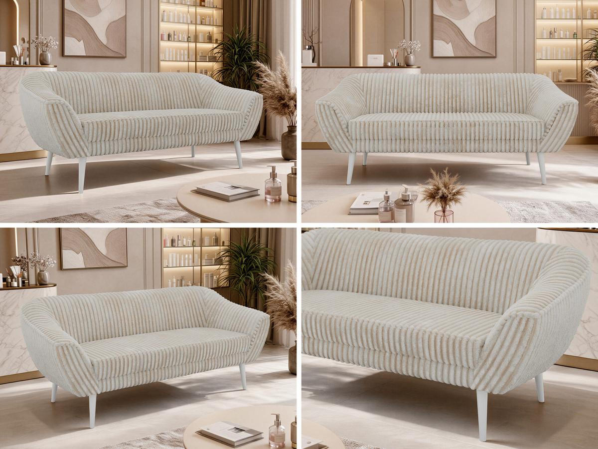 3-SITZER-SOFA PIRS - Beige Cord - Weiße Beine - Beige/Creme, Holzwerkstoff/Textil (180/75/74cm) - MKS
