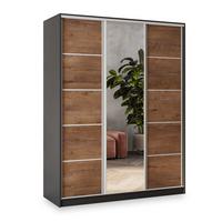 SCHWEBETÜRENSCHRANK NATA 160/205/58 cm 3-türig mit Spiegel und 4 Schubladen Schwarz - Eichefarben/Schwarz, Holzwerkstoff (160/205/58cm) - MASSENO