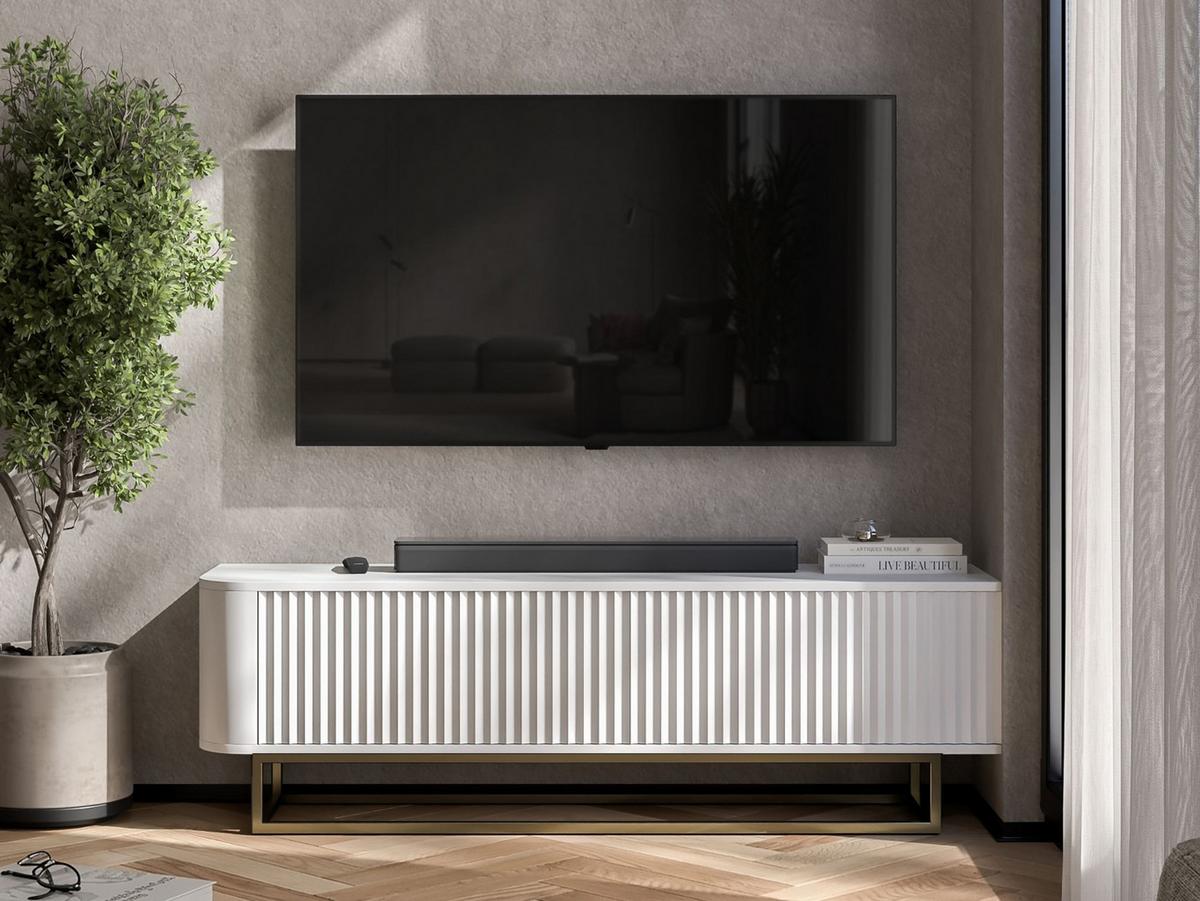 TV-LOWBOARD Aurora Weiß matt 140 cm mit goldenem Metallrahmen - Schwarz/Weiß, Holzwerkstoff/Metall (140/44/35cm) - Meble Lindner