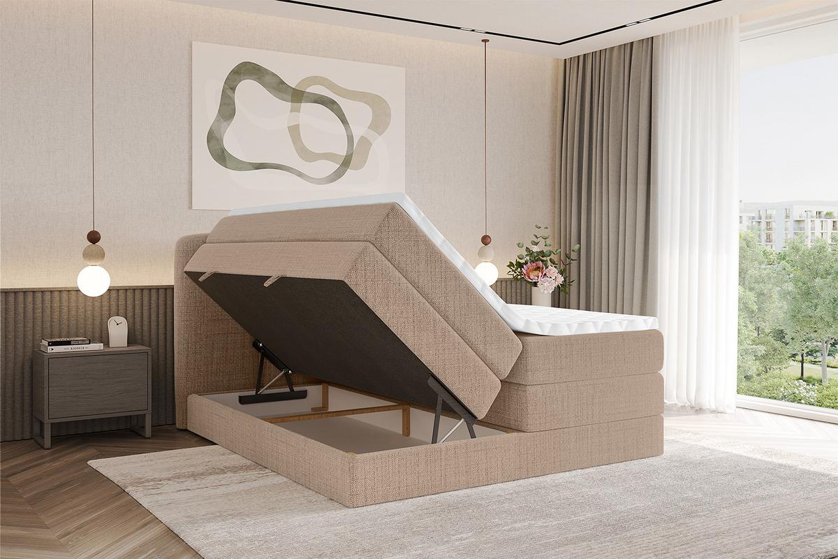 BOXBETT mit Matratze H3|H4 - NINA KING - 180x200 cm - Dunkelbeige - Cappuccino, Holzwerkstoff (180/200cm) - ALTDECOR