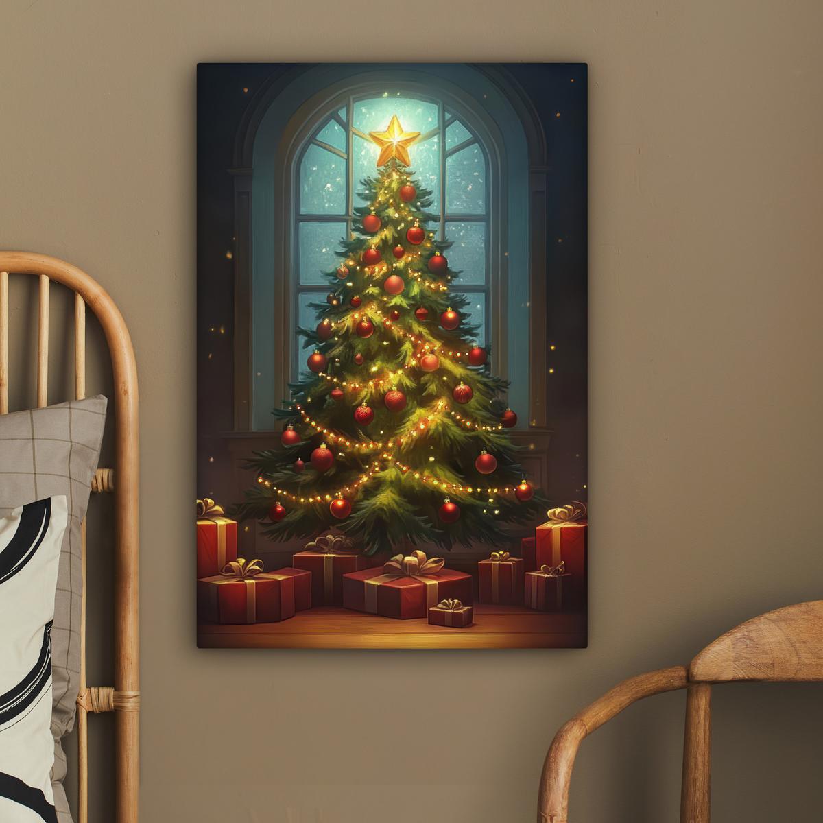 LEINWANDBILD Weihnachtsbaum - Geschenk - Winter Wanddeko 40x60 cm - Grün, Textil (40/60cm) - MuchoWow