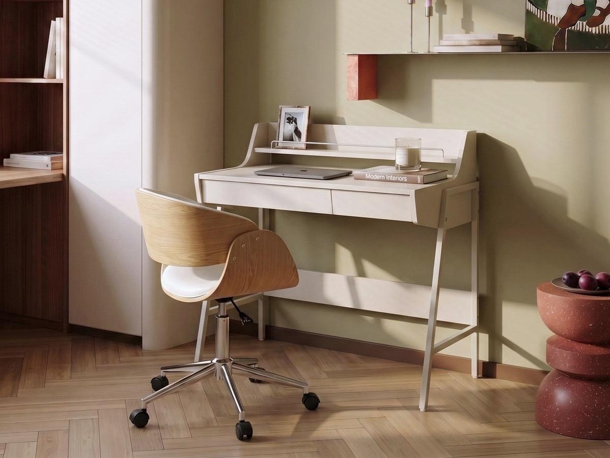 SCHREIBTISCH mit Regalaufsatz Hellbeige 77/46 cm Broxton - Beige, Holzwerkstoff (46/77/89cm) - Beliani