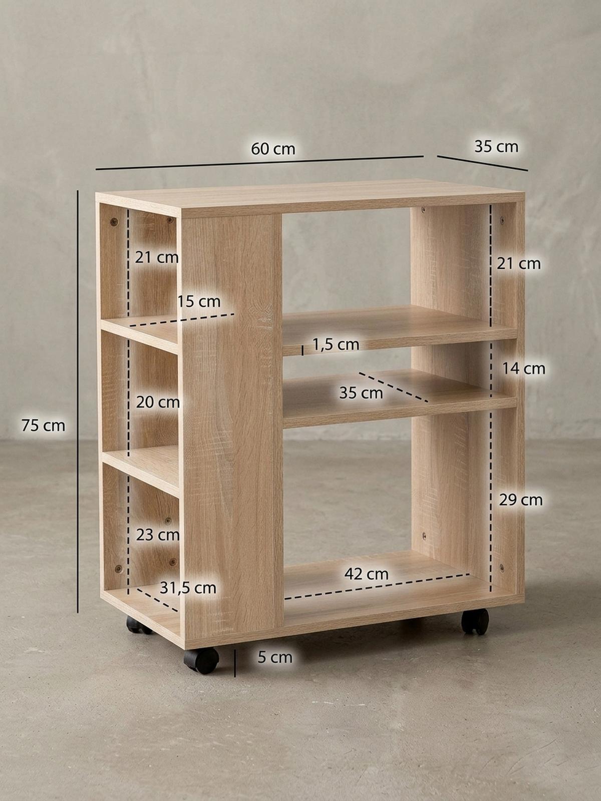 REGAL Multifunktional Mit Rollen Modern BRENTA, Beige 60x35x75 cm - Beige, Holz/Kunststoff (60/75/35cm) - KADIMA DESIGN