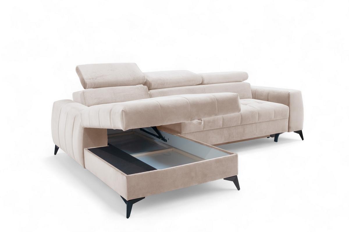 ECKSOFA L Form Arkucio Mini Beige 260/200/95 cm Links mit Schlaffunktion - Beige/Schwarz, Textil/Metall (200/260cm) - AX Living