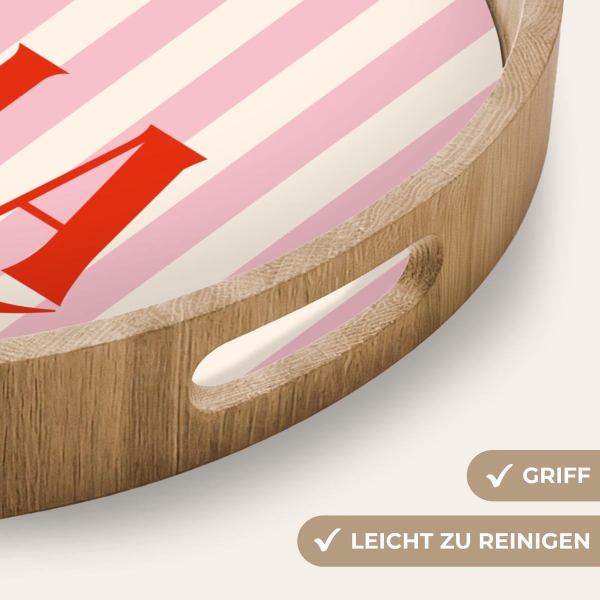 TABLETT Hola - Zitat - Streifen - Pastell - Rosa - Rot - Weiß 50x50 cm - Rosa, Holz (50/5/5cm) - OnlyWow
