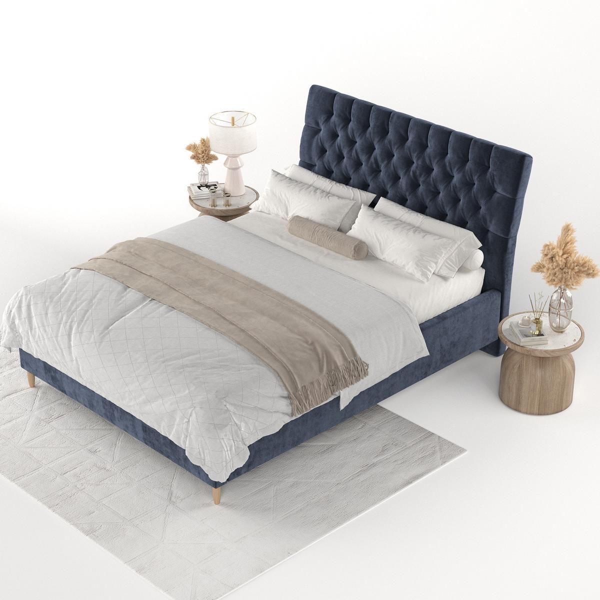 POLSTERBETT Lira 160/200 cm Marineblau im Lotta Stoff - Naturfarben/Dunkelblau, Holz/Holzwerkstoff (160/200cm) - AltaBeds