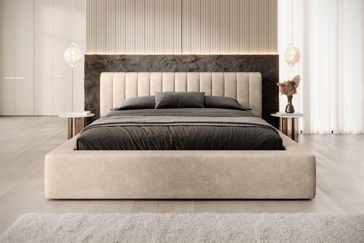 POLSTERBETT Peoria Stoff Macau - Beige, Holzwerkstoff/Textil (180/200cm) - Fun Möbel