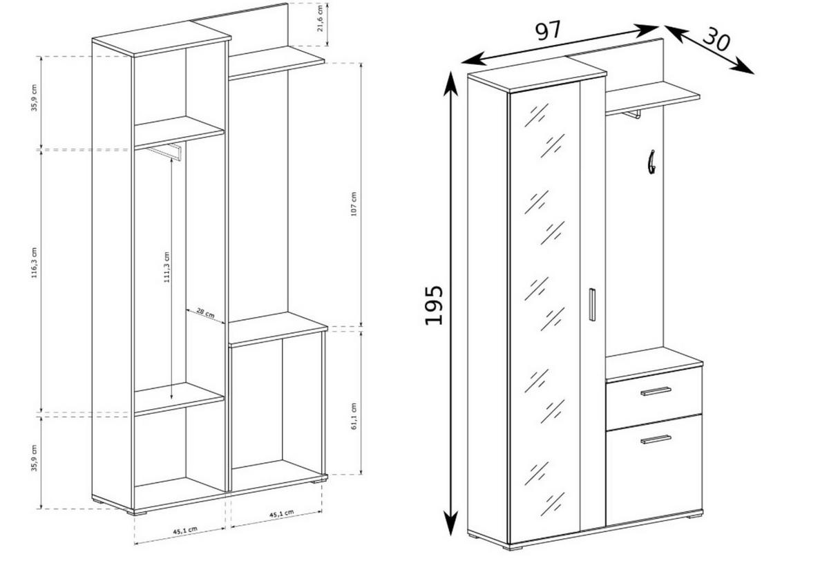 GARDEROBENSCHRANK RAMO 97/195/30 Modern Garderobenschrank Eiche Artisan - Schwarz/Eiche Artisan, Holzwerkstoff (97/195/30cm) - MASSENO