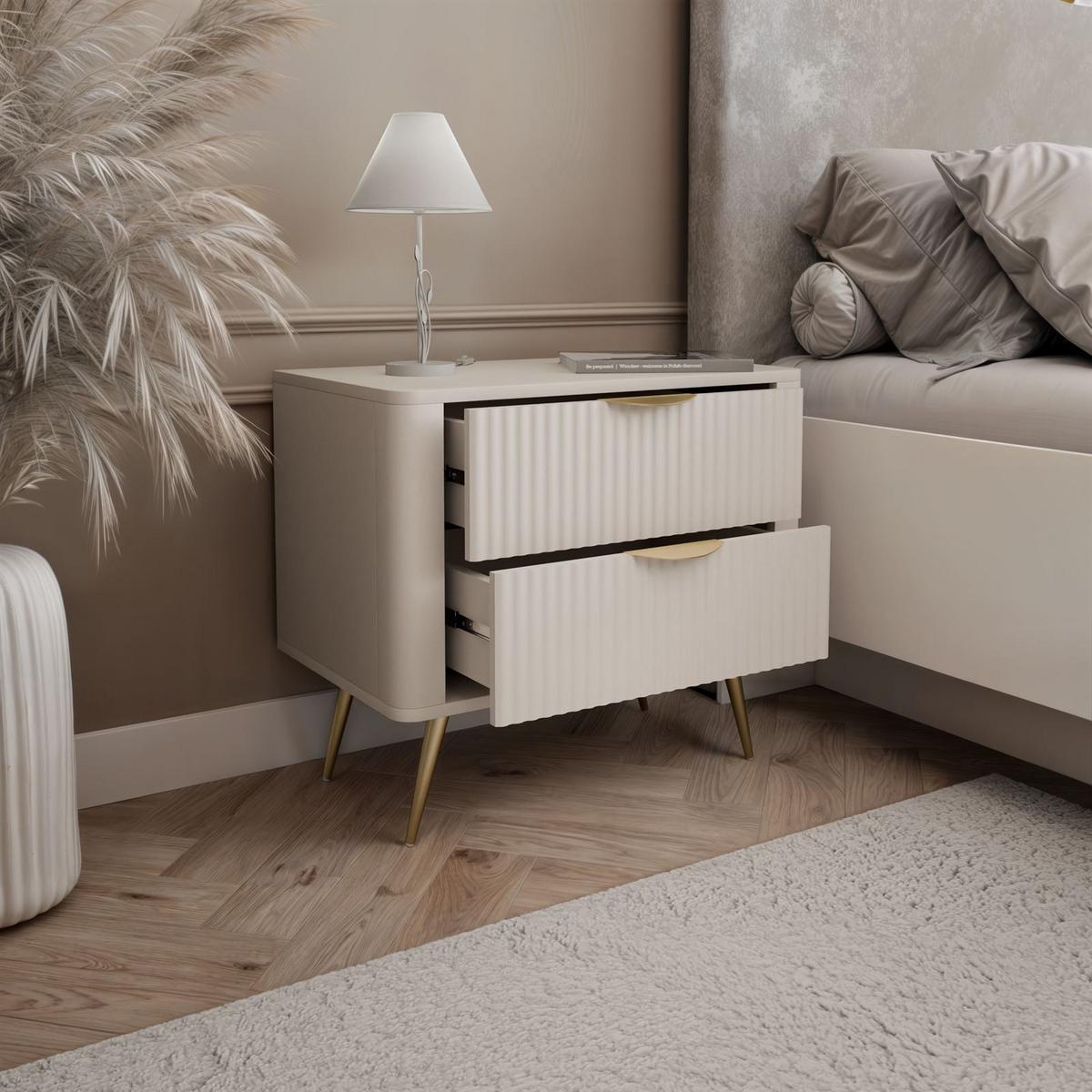 NACHTTISCH SCARLETT 2S MIT SCHUBLADEN BEIGE + GOLD - Beige, Holzwerkstoff (63/55/38cm) - Lookway