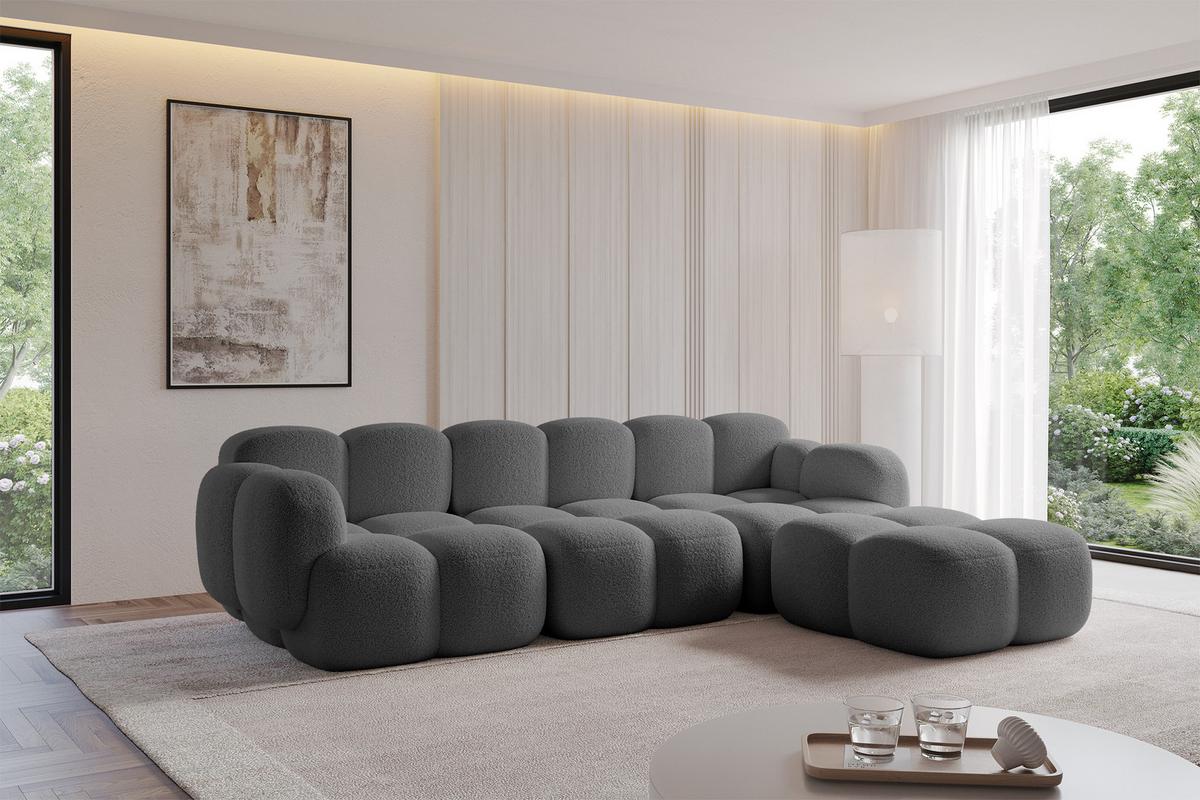 ECKSOFA modulares Sofa Rechts Miko-L2 302x205x75 Grau Bouclé - Chromfarben/Schwarz, Holzwerkstoff/Kunststoff (302/205cm) - ALTDECOR