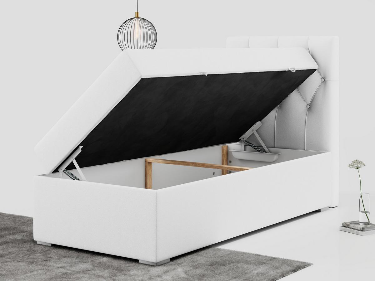 BOXBETT ALDA 90/200 Weiß Kunstleder - H3 - Rechts Seite - Weiß, Holz/Textil (90/200cm) - MKS