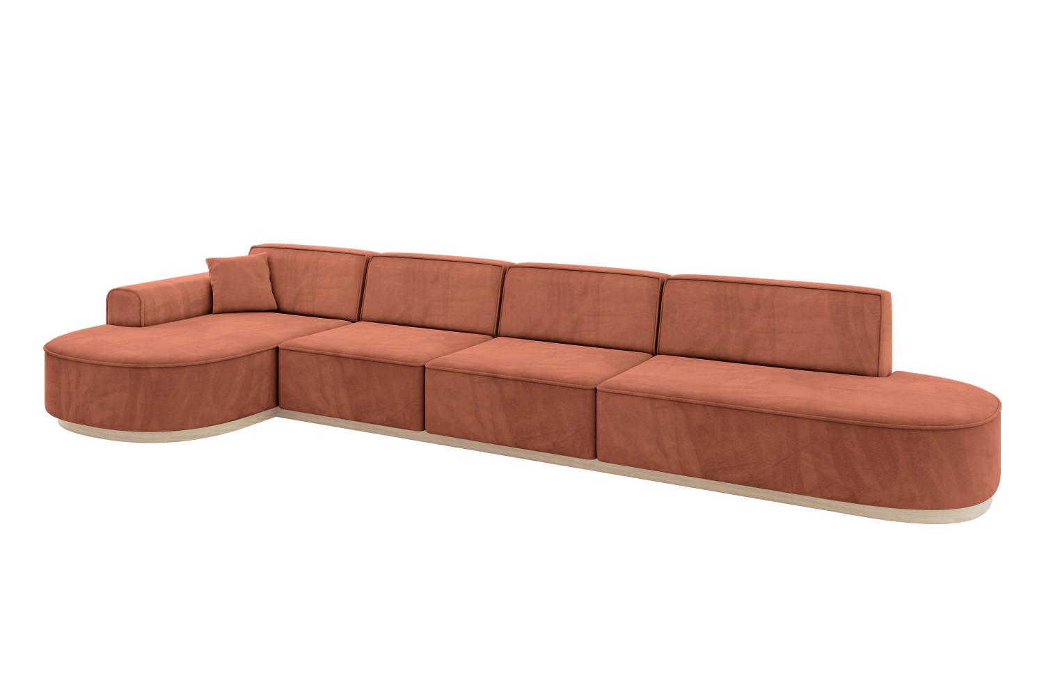 ECKSOFA Ottomane Links MARI-L3-v1 - 413x171x83 cm Koralle Velours - Koralle, Holzwerkstoff/Textil (413/171cm) - ALTDECOR