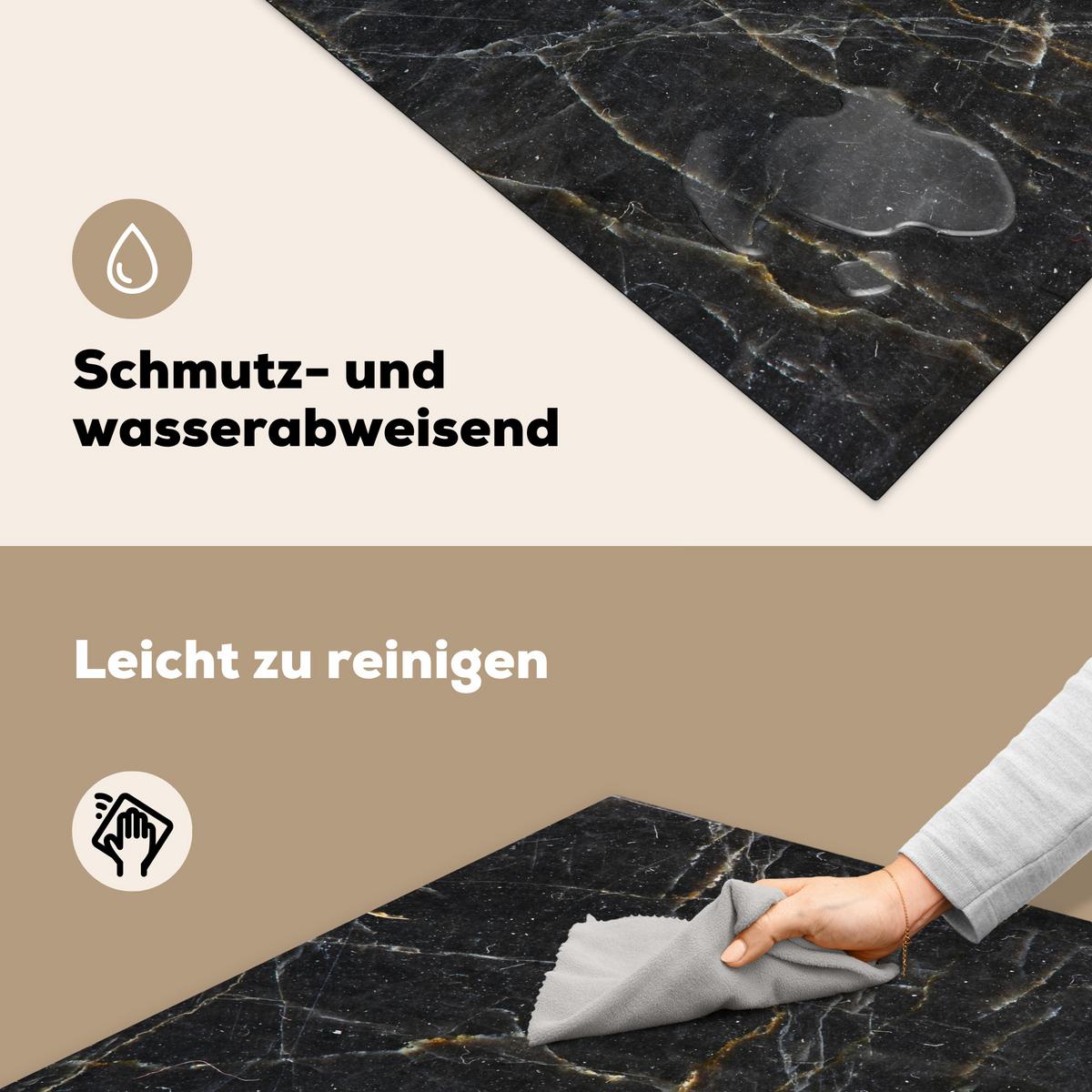 HERDABDECKPLATTE Marmor - Schwarz - Gold - Grau - Marmorstruktur Induktionsmatte 78x78 cm - Goldfarben, Kunststoff (78/78/0.2cm) - MuchoWow
