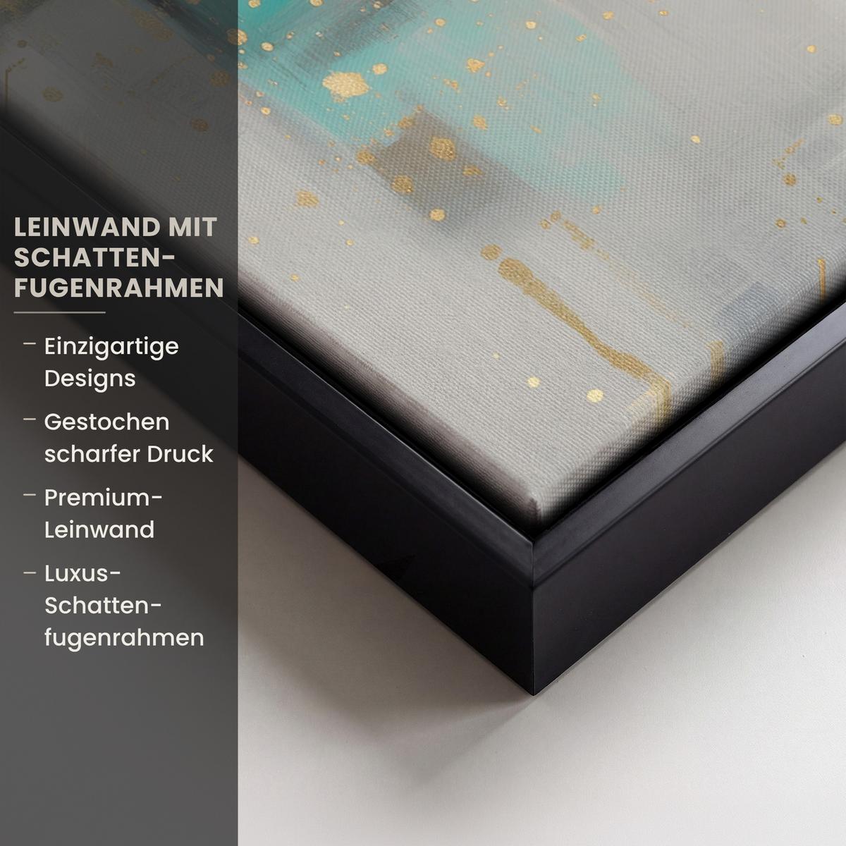 LEINWAND Bilder mit Rahmen - Abstrakt - Blöcke - Gold - Skyline - 50x70 - Beige, Textil (50/70cm) - MuchoWow