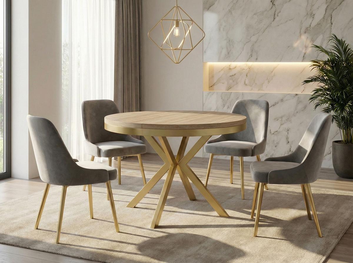 ESSTISCH Dina runder ausziehbarer, Sonoma Eiche 90-170/90/76 cm - Goldfarben/Sonoma Eiche, Holzwerkstoff/Metall (90/170/76cm) - WFL GROUP