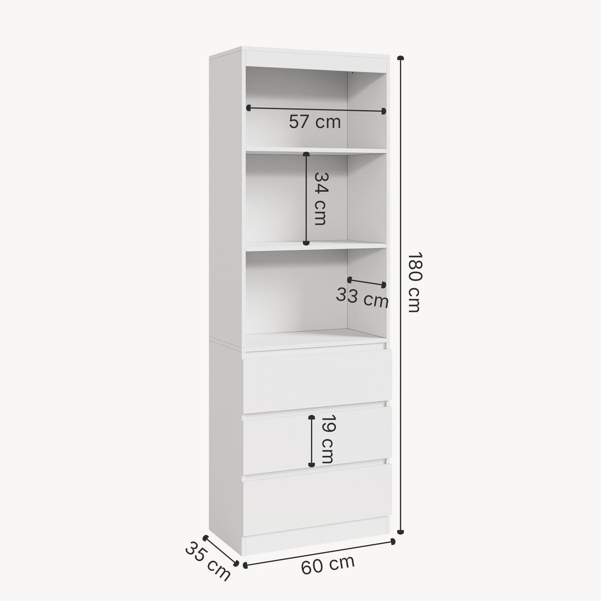 BÜCHERREGAL Les - Weiß, Holzwerkstoff (60/180/35cm) - [en.casa]