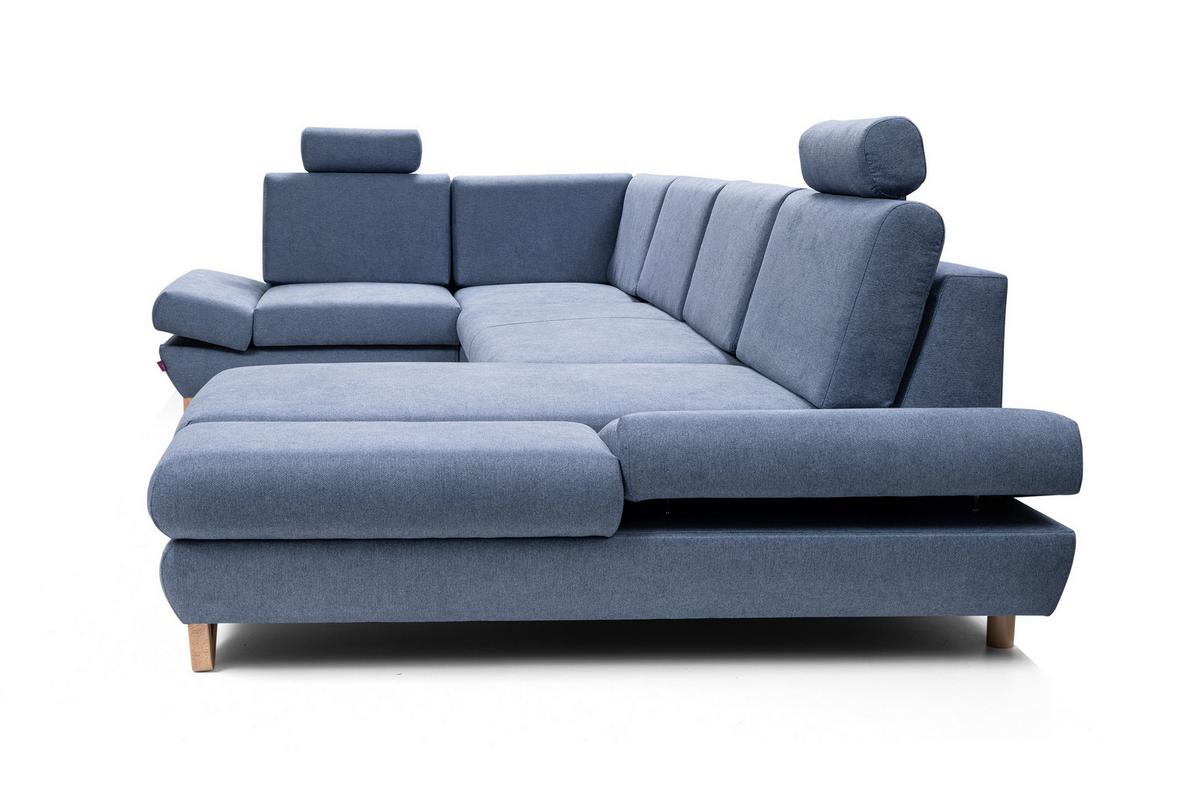 WOHNLANDSCHAFT CASA IV L-S Blau Plüsch-Stoff mit Schlaffunktion - Blau, Holz (344/100/199cm) - MASSENO