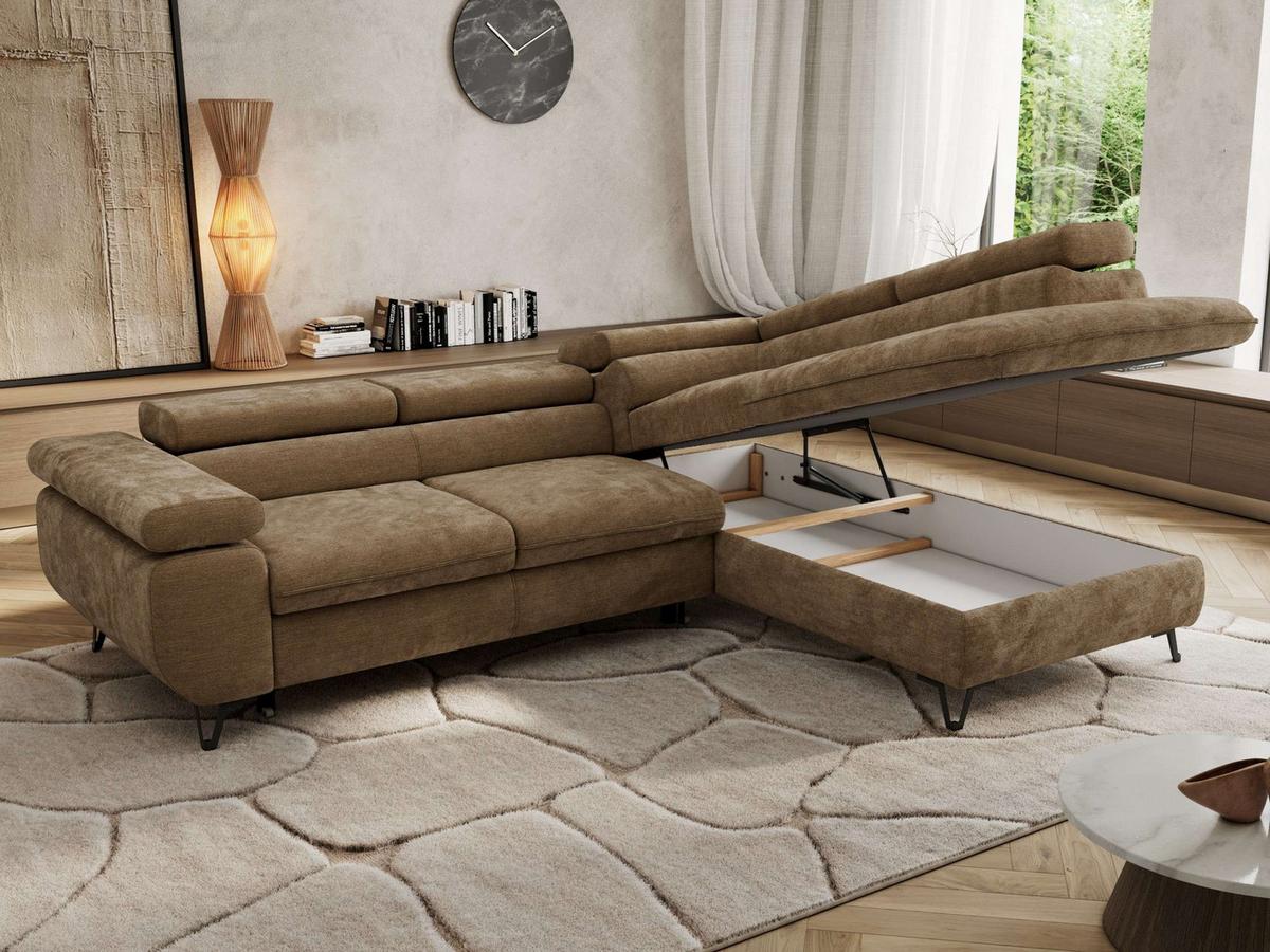 ECKSOFA PABLO L Braun Schenille glatt - Rechts Seite - Schwarz/Braun, Textil/Metall (273/208cm) - MKS