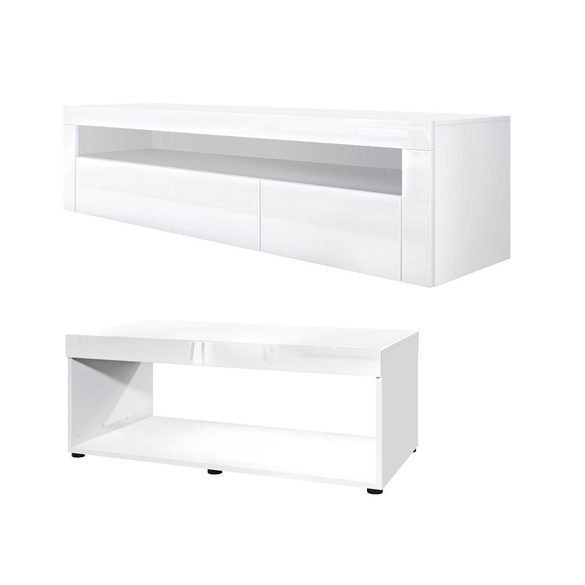 WOHNZIMMERSET Berlin Weiß Hochglanz - Weiß Hochglanz, Holzwerkstoff (155/46/40cm) - Vladon