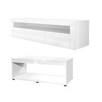 WOHNZIMMERSET Berlin Weiß Hochglanz - Weiß Hochglanz, Holzwerkstoff (155/46/40cm) - Vladon