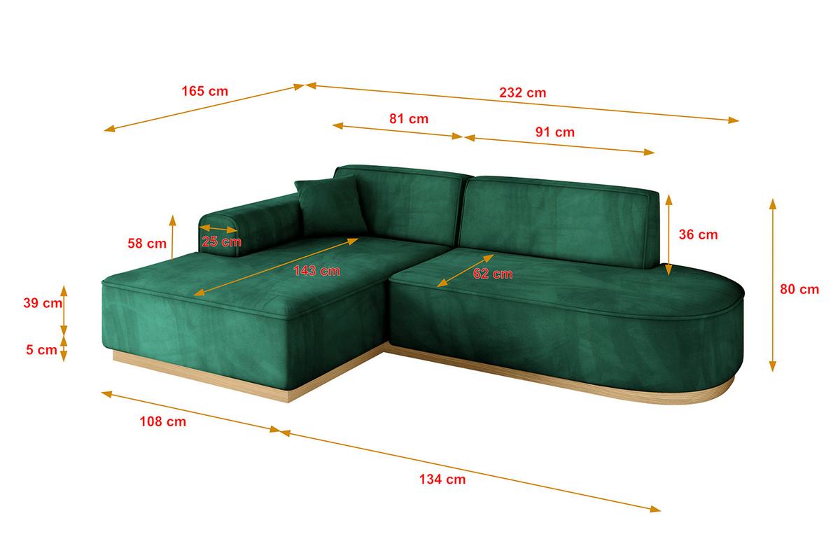 ECKSOFA Ottomane Links IREA-L1-v2 - 232x165x80 cm Grün - Dunkelgrün, Holzwerkstoff/Textil (232/165cm) - ALTDECOR