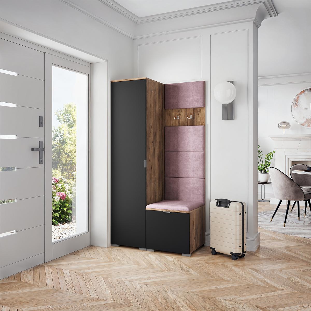 GARDEROBENSCHRANK LORI 95/181/51 cm Modern Garderobe-Set Eiche Lefkas - Eichefarben/Lila, Holzwerkstoff (95/181/51cm) - MASSENO