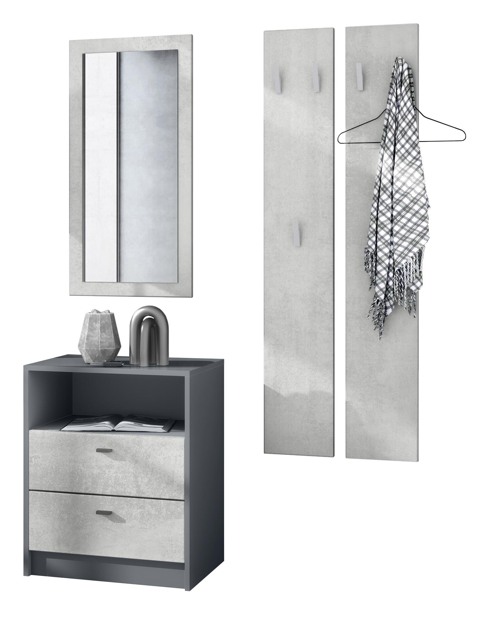 GARDEROBE Pino Beton Oxid Optik - Hellgrau, Holzwerkstoff (130/185/36cm) - Vladon