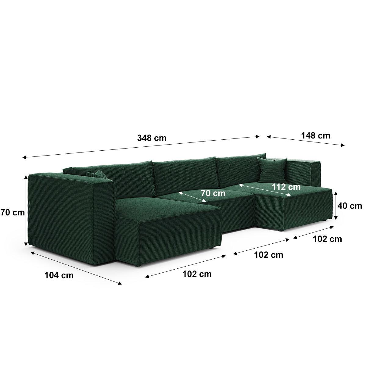 PANORAMASOFA Jimmy 5 Sitzplätze Tannengrün - Grün, Holz (348/77/148cm) - Petits-meubles