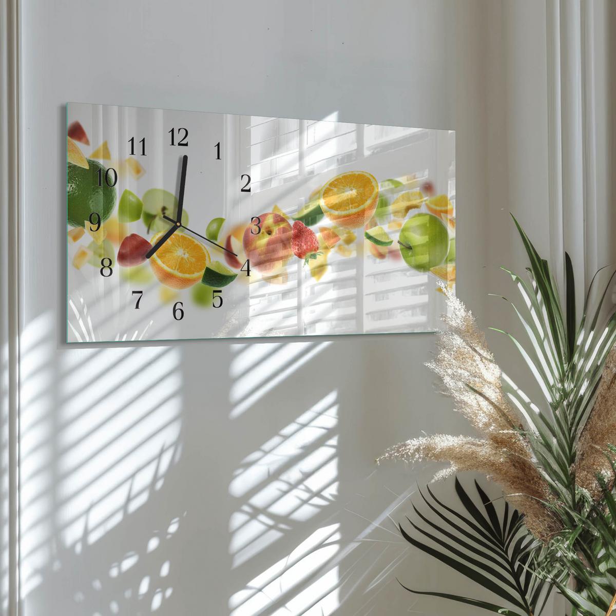 WANDUHR aus Glas 60x30 cm - Fruchtmischung - Gelb, Glas (60/30/0.4cm) - TULUP